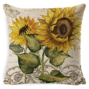 Hanlin Sunflower Pillowcase Square 45x45cm Vintage Washable Living Room Decor <b>Cushion</b> Cover - Product Image 5