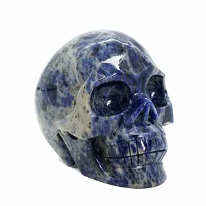 Großhandel natürlichen Edelstein Volks handwerk Heilung hand geschnitzten Stein blau Sodalith Kristalls chädel