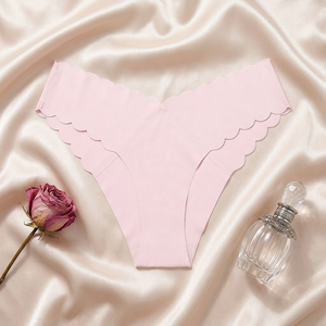 Women <b>Seamless</b> Invisible <b>Thong</b> Underwear Scalloped Wave Edge Low Rise Women Panties Breathable Underwear for Daily Yoga OEM ODM - Product Image 3