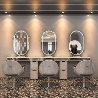 Miroir de Salon de Coiffure Moderne et Simple SalonTrendy avec Éclairage, Miroir de Barbier Simple ou Double Face en Cuir, Meuble de Coiffure