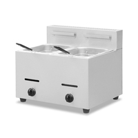 Freidora de Gas LPG de Acero Inoxidable de Grado Comercial, de 1 Tanque, para Mostrador, Freidora de Alta Temperatura, Ahorro de Energía, 2 Canastas, para Pollo Frito
