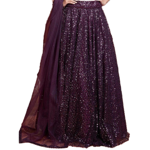 ชุดราตรีตาข่ายปักเลื่อมสีม่วงสง่างามชุดปาร์ตี้ lehenga choli - Product Image 1