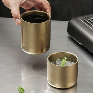 Tasse à café vintage en acier inoxydable avec couvercle <span class=keywords><strong>double</strong></span> <span class=keywords><strong>paroi</strong></span> 250ml 380ml <span class=keywords><strong>verre</strong></span> à <span class=keywords><strong>thé</strong></span> pour expresso bière eau boisson complète - Product Image 5