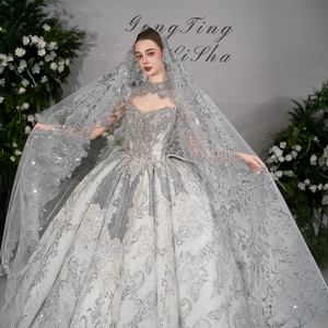 GT174 Vestido de Novia Moderno y Lujoso, Color Caramelo, con Cristales Brillantes, Cola de Capilla, Largo hasta el Suelo, Vestidos de Novia - Product Image 2