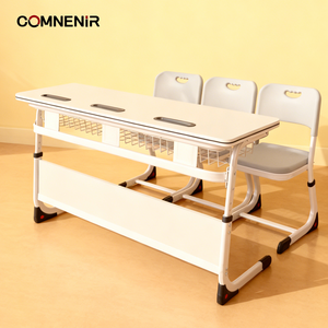 โต๊ะนักเรียนพร้อมเก้าอี้สามที่นั่งคุณภาพสูง ปลอดภัย พร้อมตู้ไม้ ทนทาน - Product Image 5