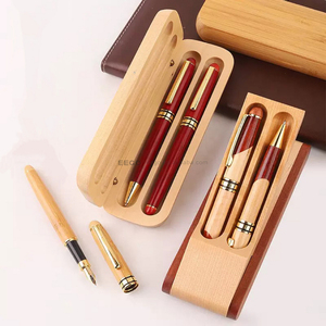 Kit di <span class=keywords><strong>penna</strong></span> a sfera di bambù esclusivi di lusso per scrivere penne Gel in legno per affari Set regalo produttore di logo personalizzato - Product Image 4