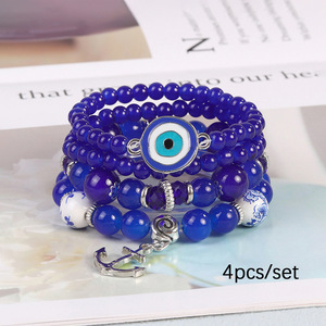 <span class=keywords><strong>4</strong></span> ensembles de bracelets de perles bohèmes à la mode avec pendentif ancre en forme d'œil - Product Image 6
