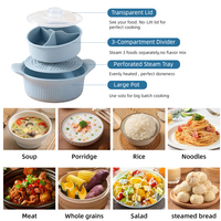 Bol vapeur portable en silicone de qualité alimentaire, bleu ciel, personnalisé, 600 ml, 1280 ml, 3 compartiments, pour aliments et viande, compatible micro-ondes