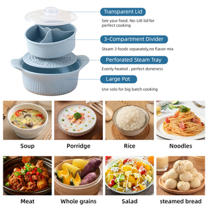 Recipiente para Cocinar al Vapor de <span class=keywords><strong>Silicona</strong></span> de Grado Alimenticio, Portátil, con 3 Compartimentos, Color Azul Cielo, Personalizado, 600 ml, 1280 ml, para Carne, Apto para Microondas - Product Image 4
