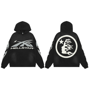 <span class=keywords><strong>Sweat</strong></span>-shirt à capuche ample en coton délavé et vieilli, imprimé lettres Hell <span class=keywords><strong>Star</strong></span>, style rétro, tendance, avec poche, pour <span class=keywords><strong>homme</strong></span> - Product Image 1
