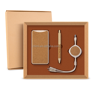 Hot Sale Luxury Custom Eco-Friendly Power Bank Wheat Straw Pen Cable Gift Set Ideal Corporate Anniversary Giveaways with Logo