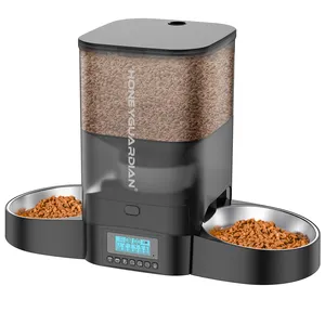 带不锈钢碗的3.5升容量独立侧面宠物食品容器，适用于多动物猫狗食品喂食器