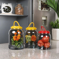 Pot en plastique PET avec poignée antique, grande capacité de 1000 ml avec bouchon à vis pour farine, miel, poudre, kimchi fermenté