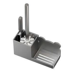 Support de brosse de toilette minimaliste rectangulaire gris facile à nettoyer avec emplacement pour brosse à dents et rangement pour tasses - Product Image 1