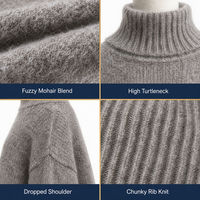 Pull en maille oversize décontracté à col roulé et épaules tombantes pour femme, mélange alpaga et mohair, hiver