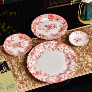 Red Floral Animal Print Bone China <b>Dinnerware</b> <b>Set</b> Porcelain Tableware <b>For</b> Wedding Home Banquet Party - Product Image 6