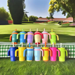 Mug isotherme en acier inoxydable anti-fuite avec logo personnalisé, 14 oz, pour enfants, bouteille d'eau de voyage d'extérieur avec couvercle et paille - Product Image 5