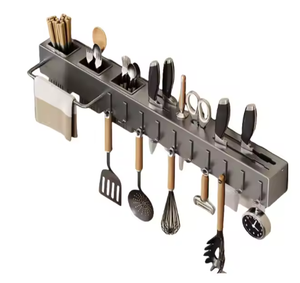 Portaoggetti da <span class=keywords><strong>Cucina</strong></span> in Metallo Elegante e Moderno Multiuso Sostenibile con Ganci Staccabili Portarotolo Separazione Asciutto/Bagnato - Product Image 1
