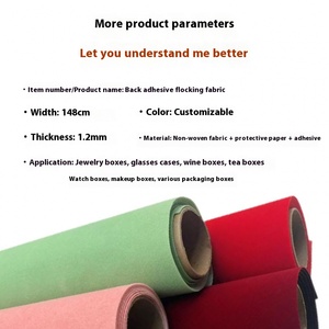 Stock negro franela tela adhesiva Pelo Largo rojo autoadhesivo flocado PU joyero tejido liso para textiles para el hogar - Product Image 2