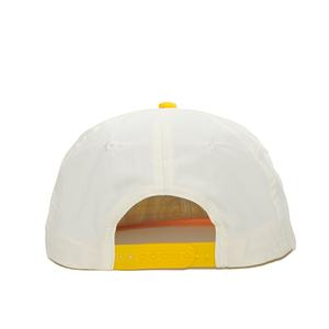 Custom <b>White</b> Yellow Unstructured <b>Flat</b> Embroidery logo <b>Caps</b> 5 Panel Nylon Snapback Hats - Product Image 5