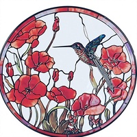 Ornement attrape-soleil en vitrail 8'' Colibri et coquelicots rouges pour décoration intérieure de fenêtre |   Cadeau pour les amateurs d'oiseaux de compagnie, fabriqué en Chine