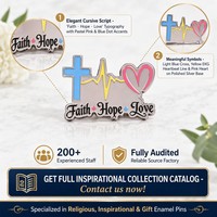 Broche en émail souple Faith Hope Love, plaquée argent, croix religieuse, cœur, cadeau inspirant personnalisé, vente en gros