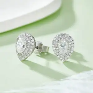 Fashion Earrings Luxury S925 Sterling Silver Pear Cut 0.5carat Moissanite Diamond Stud Earrings For Women Gift