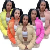 2020 겨울 여성 가짜 모피 퍼퍼 코트 재킷 자르기 탑스 코트 유행 유행 모피 버블 코트 여성용