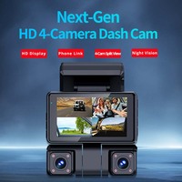 Caméra de voiture 4K 4 canaux 360 degrés avec vision nocturne, écran 3 pouces, dashcam 2.5K avant et arrière, WiFi, GPS, moniteur de stationnement, boîte noire de voiture