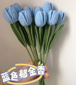 DREA fatto a mano Crochet artificiale tulipano Bouquet di fiori di compleanno matrimonio di san valentino festa decorazione