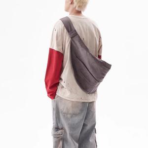 T-shirt Homme Manches Longues Style Urbain Effet Vieilli Patchwork Coton Haute Qualité Service OEM Logo Personnalisé Vente en Gros - Product Image 6