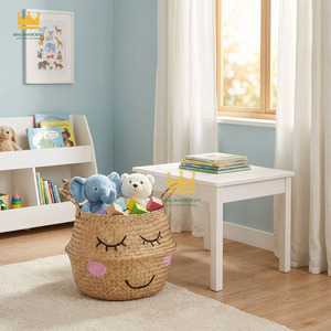 Cute Rattan Storage <b>Basket</b> With Handles Embroidered Face For Children's Toy Organization <b>Cheap</b> Price - Product Image 2