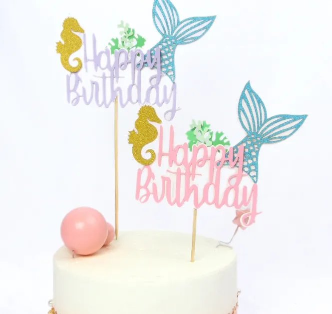 생일 케이크 장식 플러그인 Ocean 시리즈 빛나는 아름다움 피쉬 테일 플러그 인 여름 베스트셀러 케이크 장식