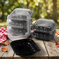 Boîtes alimentaires jetables 9x9 à charnière pour micro-ondes, emballages de repas, assiettes à emporter avec couvercle pour la restauration rapide