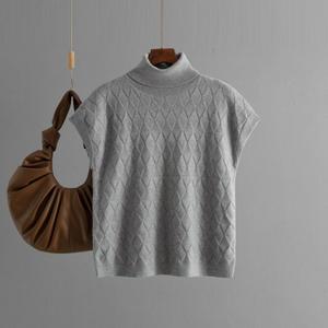Suéter de Tricô Sem Mangas com Gola Alta para o Outono, Casual e Solto, Estampa Xadrez para Mulheres - Product Image 4