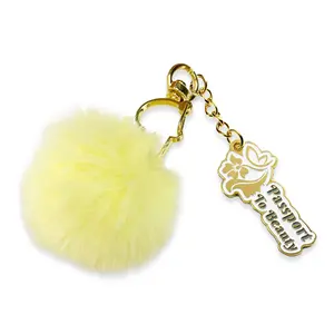 Gepersonaliseerde Metalen Cirkel Pluche Bont Pom Pom Sleutelhanger