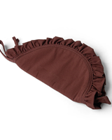 Pochette demi-lune vintage chic marron café à volants et cordon de serrage, mini trousse de maquillage portable douce et légère pour femme