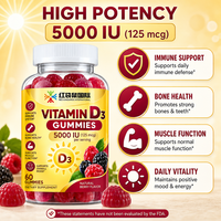 Gummies de Vitamine D3, Gummies de Vitamine D, Marque Privée, Supplément Personnalisé, 5000 UI par Portion, Vente en Gros, Emballage Personnalisé