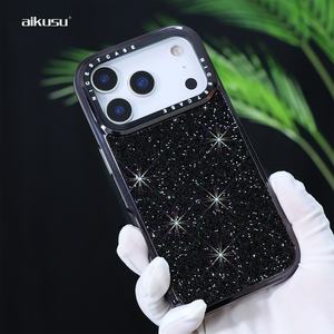 Funda de Teléfono Personalizada de Fábrica Aikusu con Diamantes Brillantes, Espejo Electrochapado, Cristal Negro para iPhone 17 16 15 14 13 12 Air Pro Max - Product Image 6