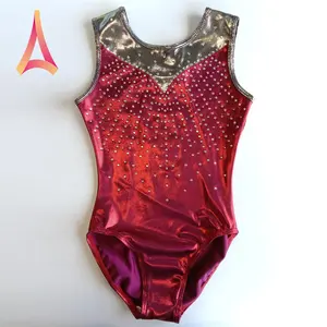 Scarlet Red Trikots für Mädchen Gymnastik Kleinkind Ballett Dance Strass Wellen Muster 2-11 Jahre Alt