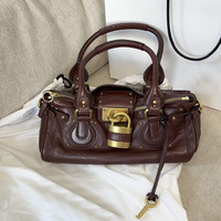 Sac Fourre-Tout Épaule en Cuir Véritable Haut de Gamme pour Femme, Design Classique Rétro à Serrure, Marque de Créateur de Luxe