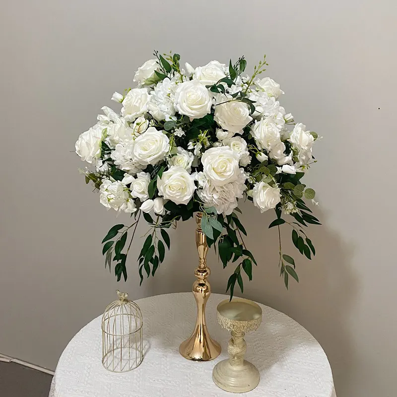 Tengah Meja bola bunga daun hijau 60cm, untuk dekorasi pernikahan buatan putih bunga mawar