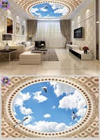 Papier peint mural personnalisé pour plafond, papier peint 3D ciel bleu nuages blancs, décoration de plafond pour salon, murale de plafond