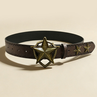 Ceinture élastique vintage en cuir PU pour femme, avec étoile en alliage bronze antique en relief, pour tenue de cowboy, jeans et streetwear