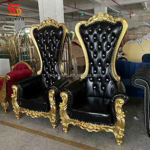 SMOOTH Luxury High Back <b>Black</b> And Gold Queen Sofa Throne <b>Chair</b> For Wedding Birthday Party Decoration - Product Image 1