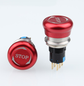 Bouton poussoir d'arrêt d'urgence à tête de champignon rouge de 16 mm 1NO1NC 2NO2NC - Product Image 2