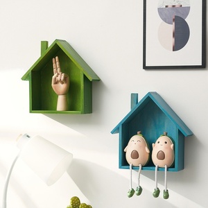 <span class=keywords><strong>Petite</strong></span> maison en bois rétro vintage, décoration murale d'entrée, étagère décorative murale peinte par pulvérisation, design simple pour - Product Image 3