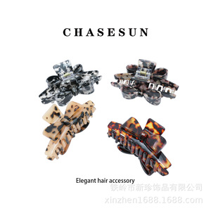 Pince à cheveux en acétate style coréen avec nœud pour femme, accessoire décontracté, pince requin à motif rétro - Product Image 2