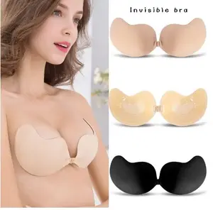 Sujetador Adhesivo de silicona con cierre frontal para mujer, almohadillas de silicona autoadhesivas, invisible, sin tirantes, sin espalda, 1 par