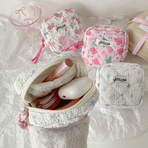 Small Cotton Quilted Small Floral Zipper Lipstick Holder Bag Quilted Mini Cotton Makeup Pouch for <b>Purse</b> - Product Image 5